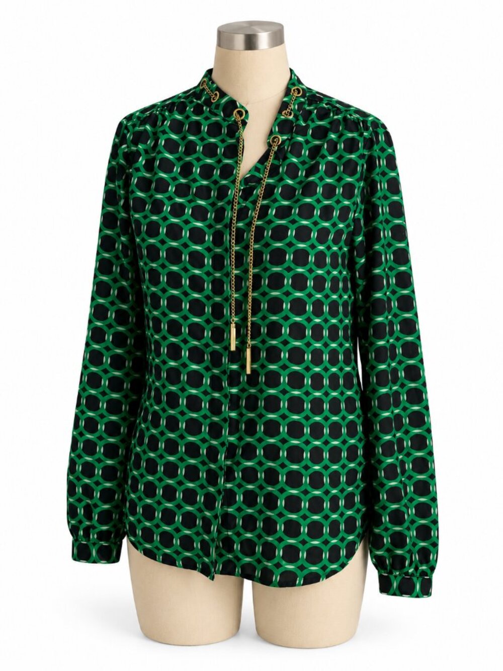 Michael Kors Green & Black Geometric Blouse - S